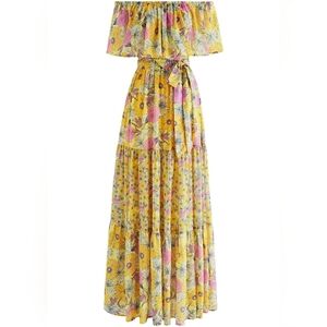 NWT Medium Chicwish Flower Field Ruffled Overlay Off-Shoulder Maxi Dress
